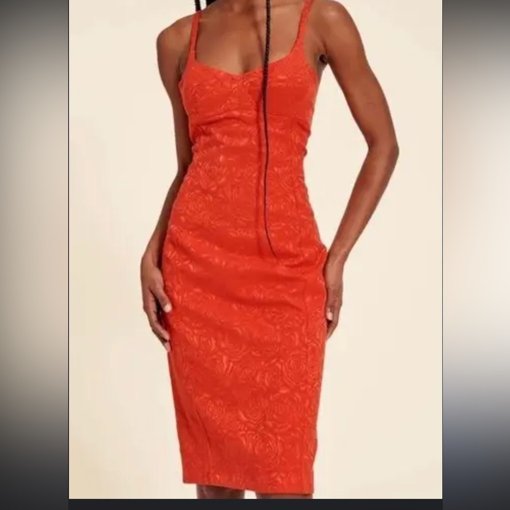 Rouje Paris Athena Jacquard Roses Stretch Dress Rouge - Red - 44 Large
